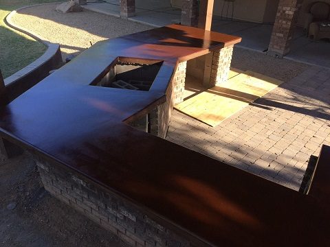 Finished polished concrete outdoor bar countertop