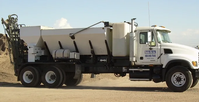 Mobile Mix volumetric concrete mixer truck on a job site